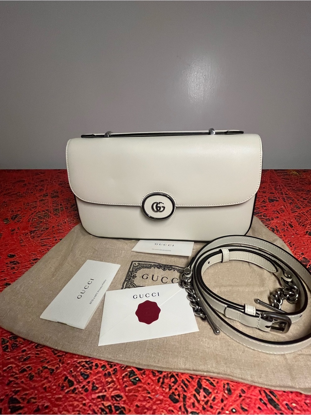 Authentic Gucci GG Senna Calf Mystic White leather bag